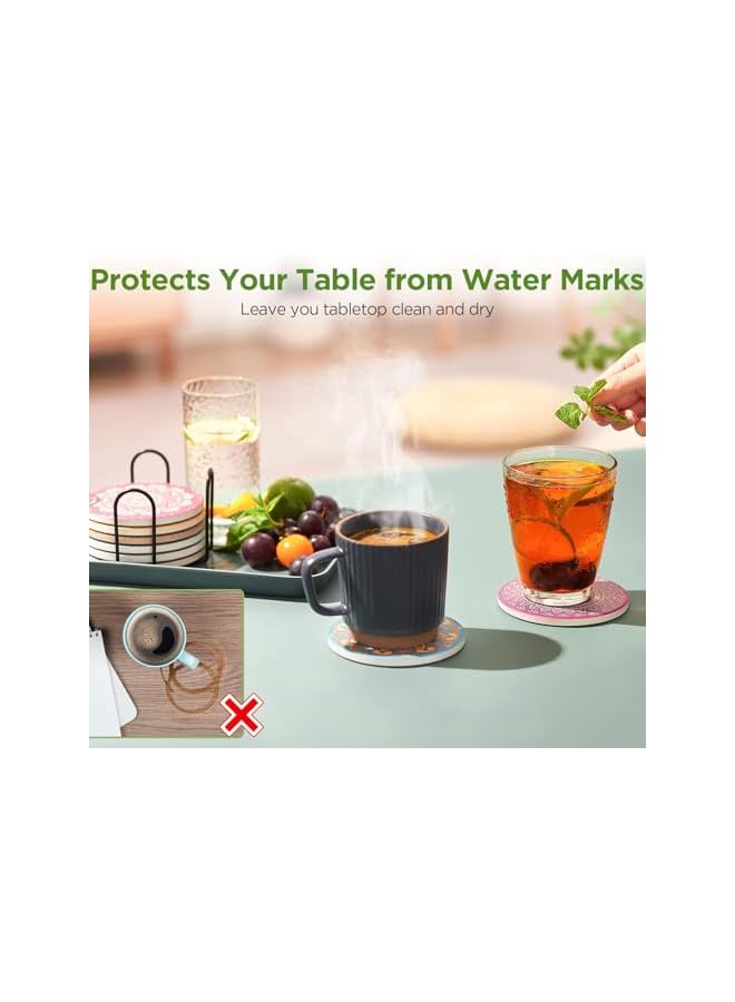 The Bros Absorbent Ceramic Drink Coasters - Set of Coffee Wooden Table Cork Heat-Resistant Reusable Coasters, Gift for Birthday, Housewarming, Kitchen - Image 4