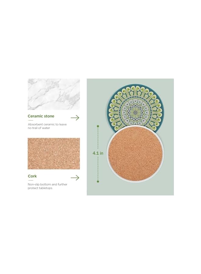 The Bros Absorbent Ceramic Drink Coasters - Set of Coffee Wooden Table Cork Heat-Resistant Reusable Coasters, Gift for Birthday, Housewarming, Kitchen - Image 2