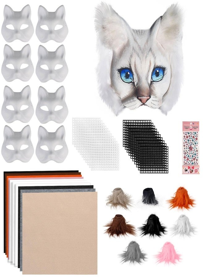 Giftota 47 Pcs DIY Therian Mask Kit for Boys Girls - 8 Blank Cat Mask with Super Soft Felt Fabric Sheet, Plush Faux Fur, Eye Mesh, Gem Sticker - DIY Fox Masks for Christmas Masquerade Cosplay Party - Image 1