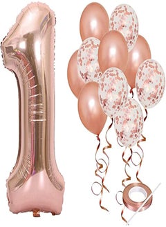KASTWAVE KASTWAVE 40 Inch Rose Gold Number 1 Balloon, 21 Pack Real Rose Gold Confetti Party Decorations for 1st Birthday Decorations Supplies, Anniversary, Baby Bridal Shower, Home and Office Decor (Rose, 1) 