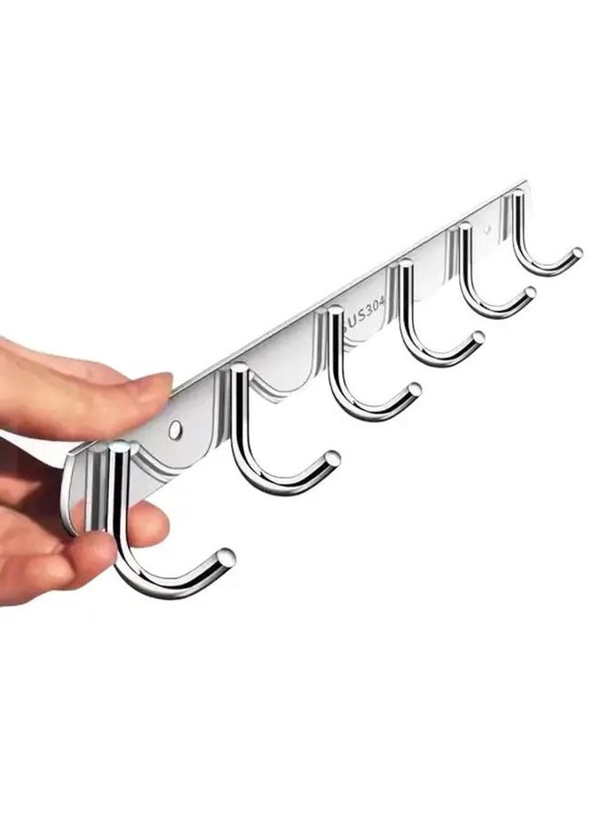 2pcs Stainless Steel Wall Hooks 5 Hooks Rustproof No Drill Installation Towel Holder - Image 2