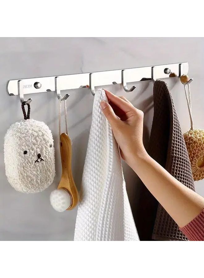 2pcs Stainless Steel Wall Hooks 5 Hooks Rustproof No Drill Installation Towel Holder - Image 3