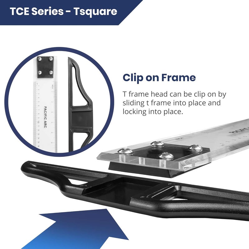 Pacific Arc 36 Inch T Square, Traditional Acrylic Graduated in Inch and Metric, Detachable Head - Image 5
