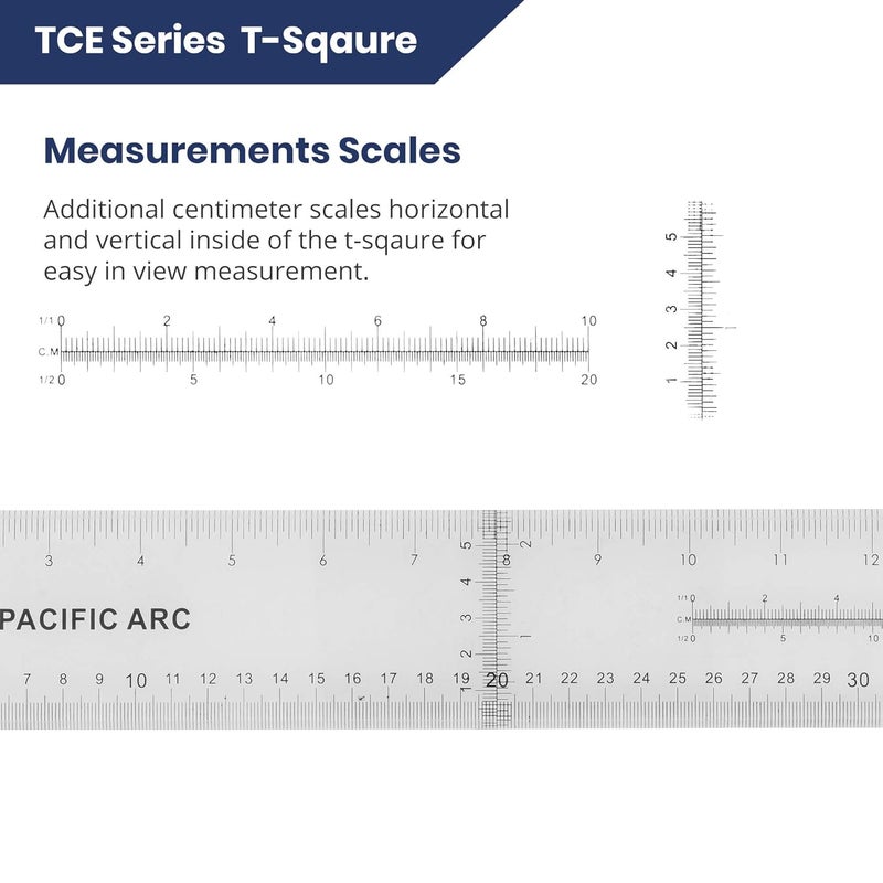 Pacific Arc 36 Inch T Square, Traditional Acrylic Graduated in Inch and Metric, Detachable Head - Image 4