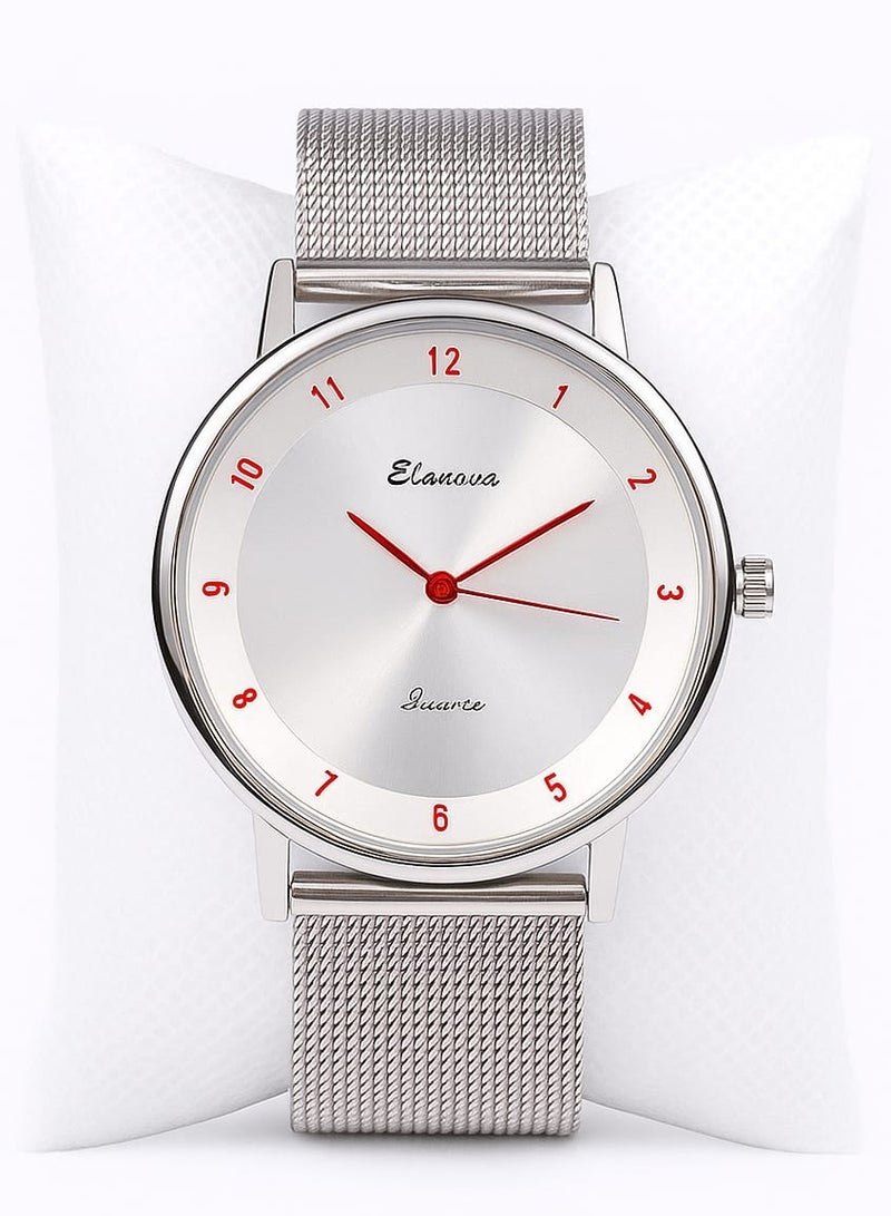 إيلانوفا ساعة يد بعقارب وسوار من المعدن مقاومة للماء طراز EL11 للرجال - Image 1