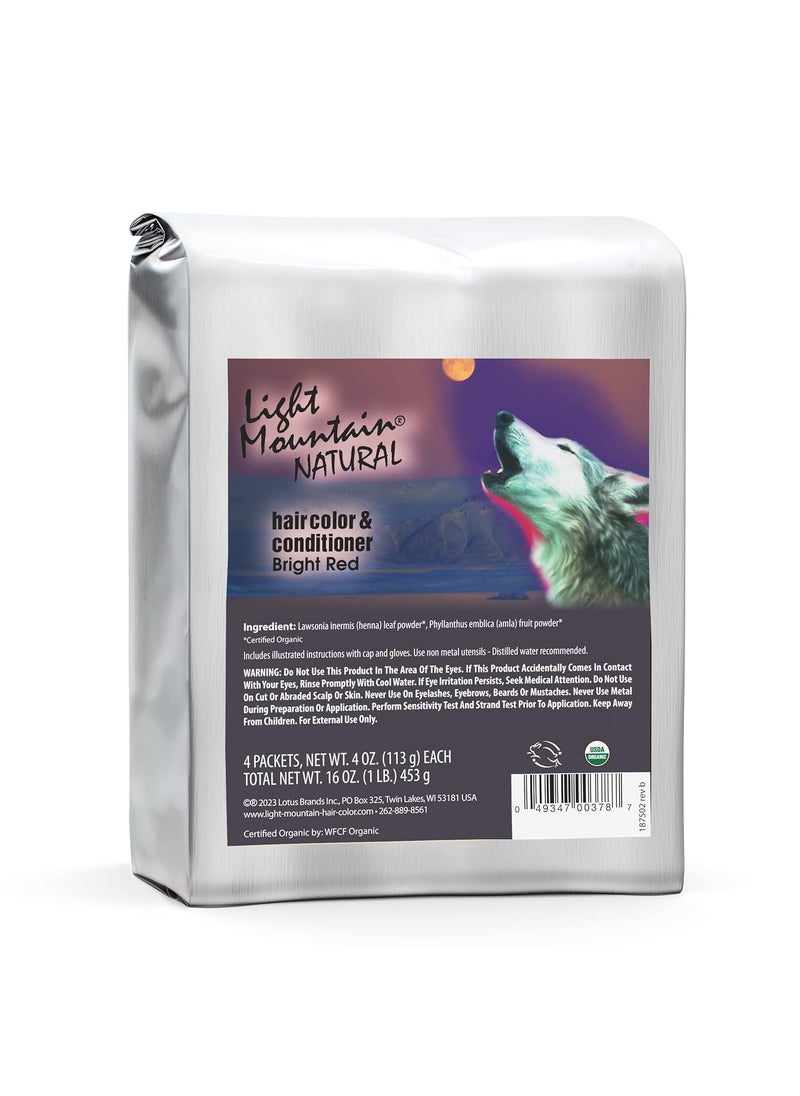 Light Mountain Light Mountain Henna Hair Color & Conditioner - Bright Red, 1 Pound, Organic Henna Leaf Powder, Chemical-Free, Semi-Permanent Dye for Men and Women 