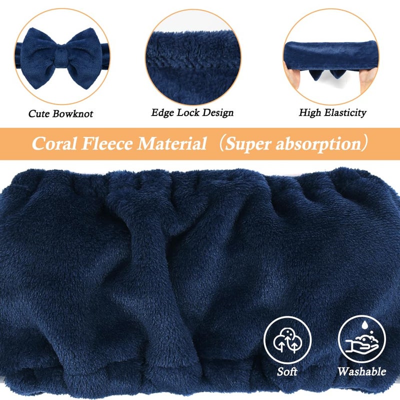 Shintop Face Wash Headband, Soft Spa Headband Carol Fleece Makeup Headwear with Cute Bow Elastic Hairband for Skincare Facial Mask Showersï¼ˆNavy blueï¼‰ - Image 4