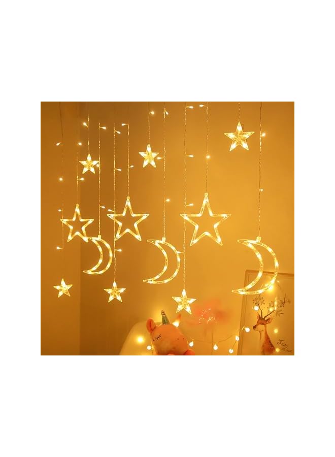 The Bros 126 LED Star Moon Curtain String Lights, Ramadan Mubarak String Lights, Lighting Decor for Window Wall Home Decoration (D) - Image 4