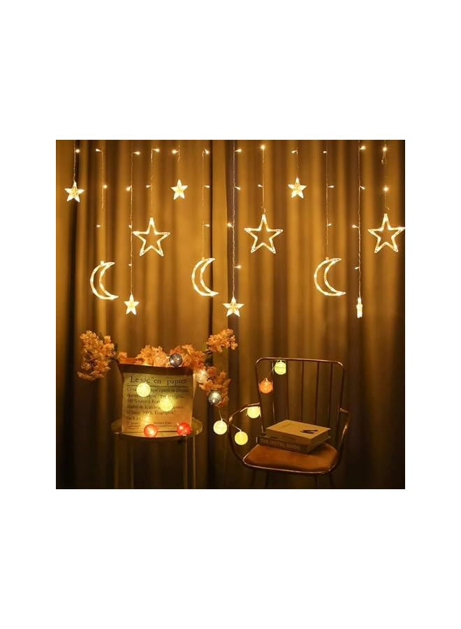 The Bros 126 LED Star Moon Curtain String Lights, Ramadan Mubarak String Lights, Lighting Decor for Window Wall Home Decoration (D) - Image 2