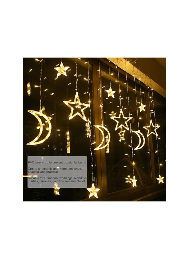 The Bros 126 LED Star Moon Curtain String Lights, Ramadan Mubarak String Lights, Lighting Decor for Window Wall Home Decoration (D) - Image 3