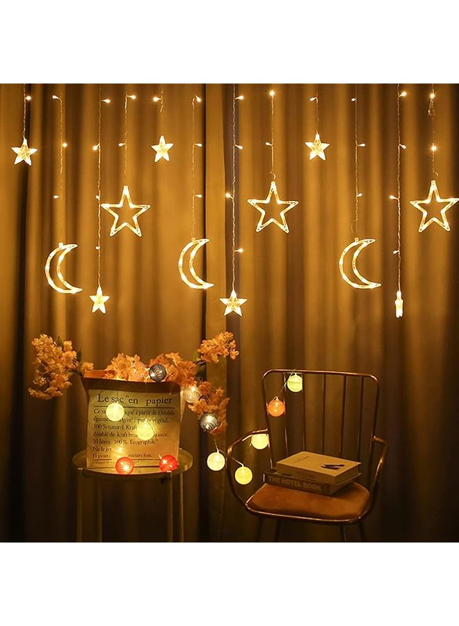 The Bros 126 LED Star Moon Curtain String Lights, Ramadan Mubarak String Lights, Lighting Decor for Window Wall Home Decoration (D) - Image 1