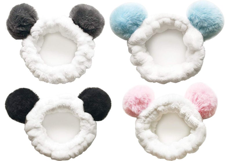 CRIZAN 4 Pack Cute Plush Panda Bear Ear Hair Band for Washing Face, Beauty Spa Facial Headband, Makeup Running Sport Headband for Women's Hair, Hair Wraps Headbands Spa Non Slip - Image 1