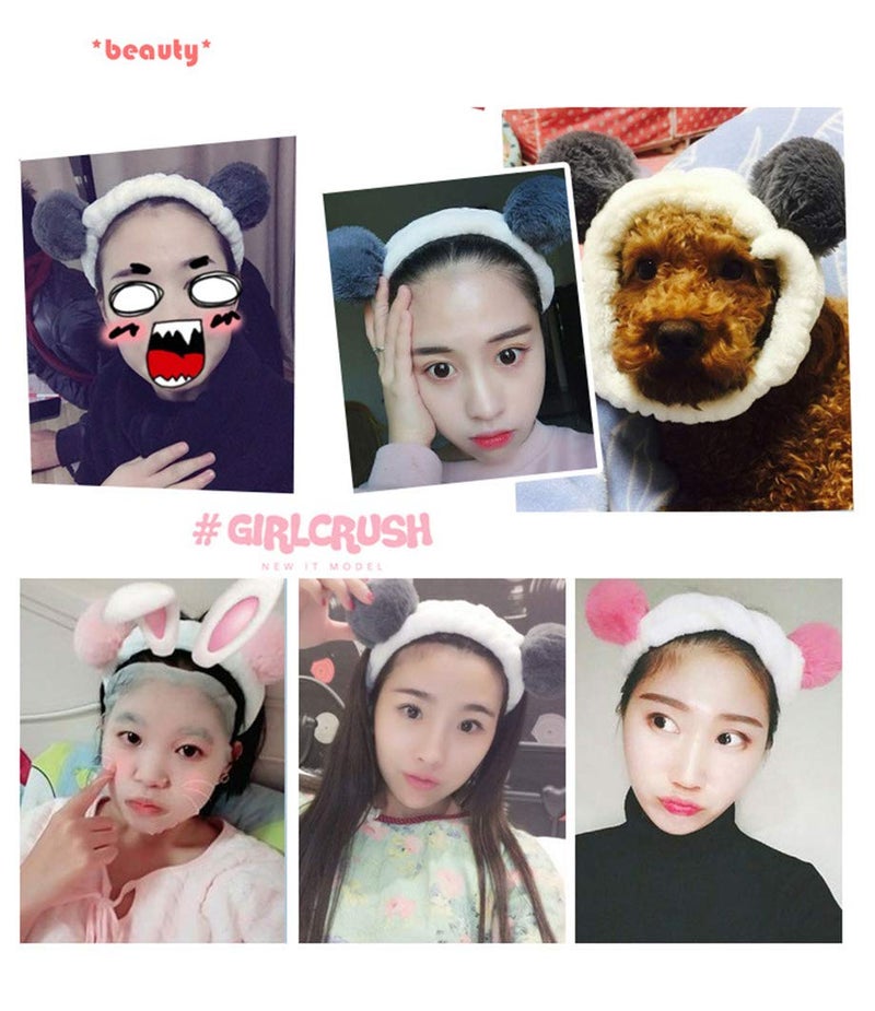 CRIZAN 4 Pack Cute Plush Panda Bear Ear Hair Band for Washing Face, Beauty Spa Facial Headband, Makeup Running Sport Headband for Women's Hair, Hair Wraps Headbands Spa Non Slip - Image 2