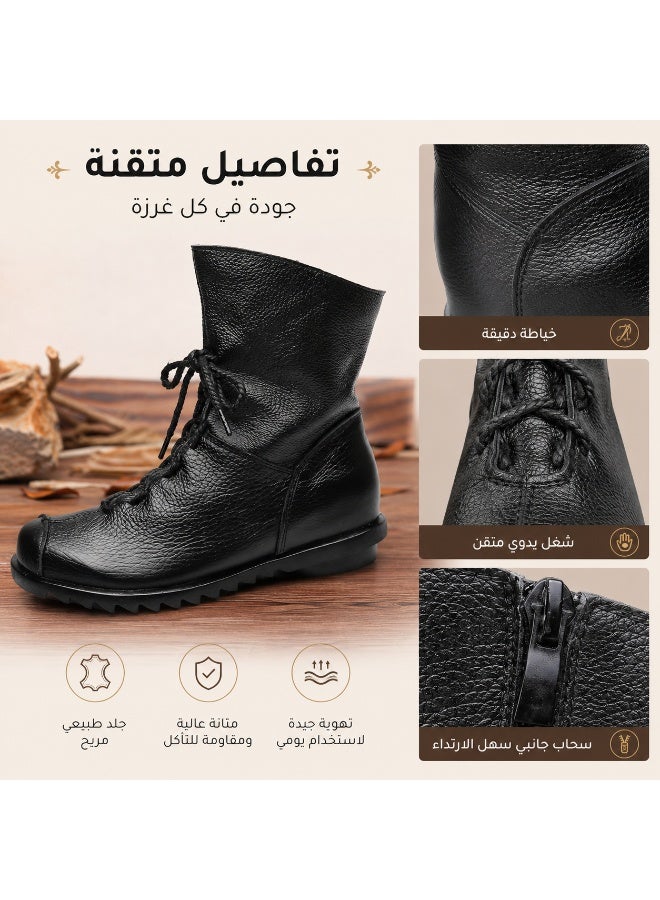 حذاء كاحل نسائي أسود كاجوال، حذاء تشيلسي بكعب منخفض مع سحاب جانبي، أحذية مريحة للاستخدام اليومي - Image 3