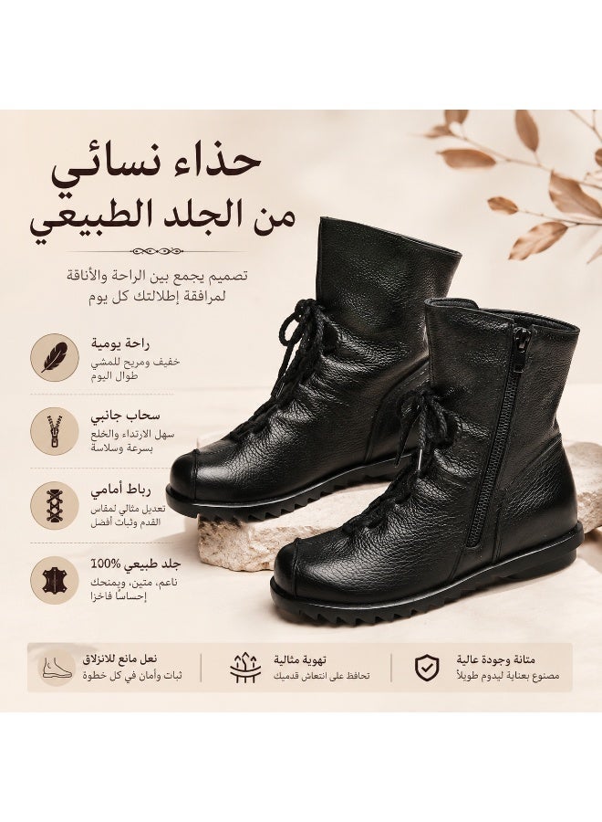 حذاء كاحل نسائي أسود كاجوال، حذاء تشيلسي بكعب منخفض مع سحاب جانبي، أحذية مريحة للاستخدام اليومي - Image 2