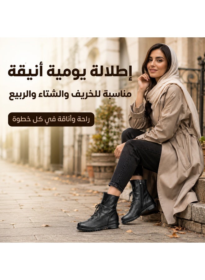 حذاء كاحل نسائي أسود كاجوال، حذاء تشيلسي بكعب منخفض مع سحاب جانبي، أحذية مريحة للاستخدام اليومي - Image 1