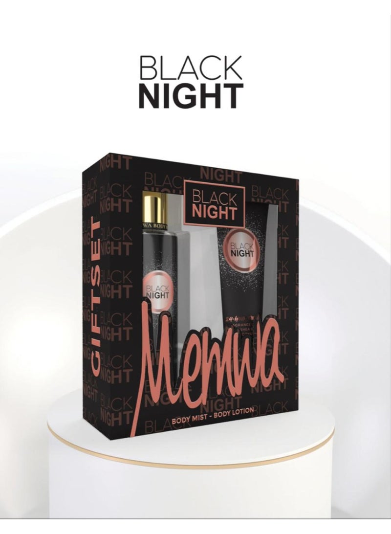 Gulf Orchid - Gift Set - Memwa Black Night (236 ML body lotion & 250 ML Body Mist) Floral, Edible, Toffee - Image 1
