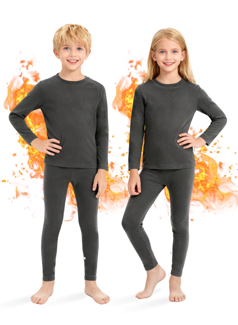 نكومي مجموعة ملابس داخلية شتوية للأطفال بطانة خفيفة الوزن وفائقة النعومة من الصوف المفرش نمط موحد يناسب الأولاد والبنات مجموعة قميص طويل الأكمام وسروال مثالية للتزلج وكرة القدم والرياضة والطقس البارد (رمادي غامق) - Image 1