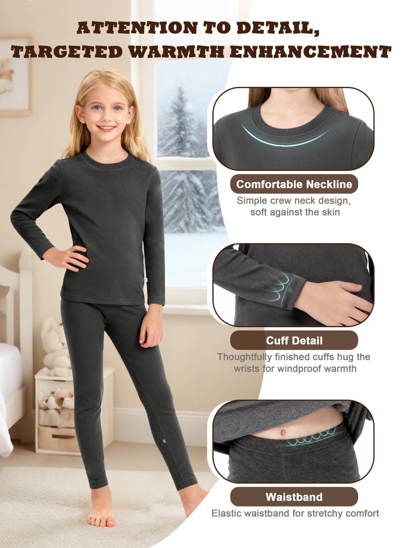 نكومي مجموعة ملابس داخلية شتوية للأطفال بطانة خفيفة الوزن وفائقة النعومة من الصوف المفرش نمط موحد يناسب الأولاد والبنات مجموعة قميص طويل الأكمام وسروال مثالية للتزلج وكرة القدم والرياضة والطقس البارد (رمادي غامق) - Image 4