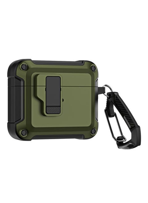 Case Cover For AirPods 3 TPU + PC Wireless Bluetooth Earphone Protective Case with Switch Lock & Hook Dark Green