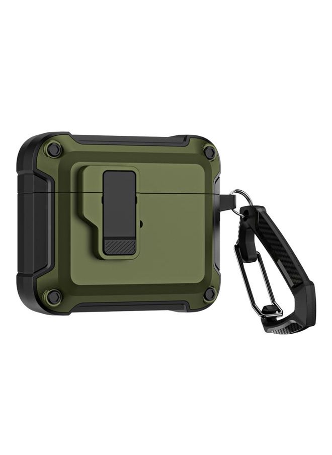 Case Cover For AirPods 3 TPU + PC Wireless Bluetooth Earphone Protective Case with Switch Lock & Hook Dark Green