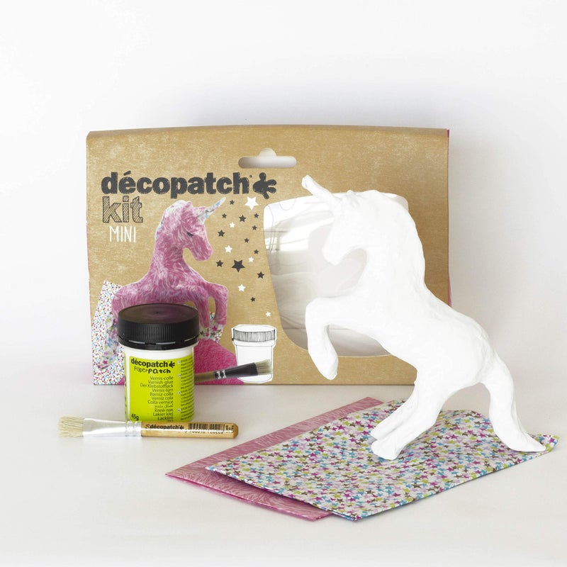 DÃ©copatch Décopatch - Ref KIT009O - Unicorn Mini Kit - Suitable for Children - Includes White Papier Mache Animal, 2 x Décopatch Sheets, Brush & Pot of PaperPatch Glue - Image 2