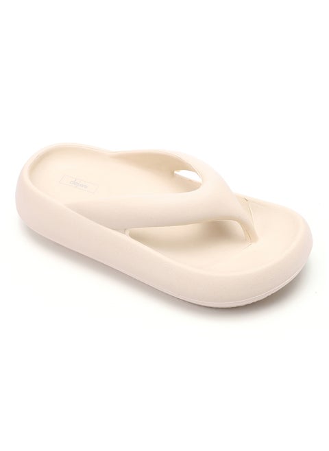 Practical Plain Thong Cloud Slippers - Beige