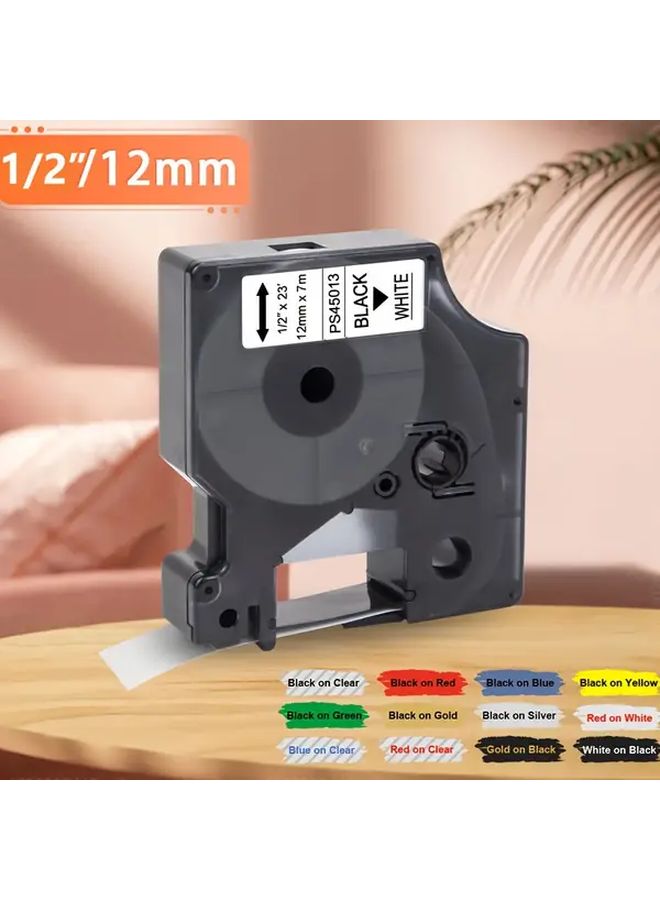 White On Black 12mm x 7m Label Tape Compatible With Label Manager And Rhino Printers - Image 1