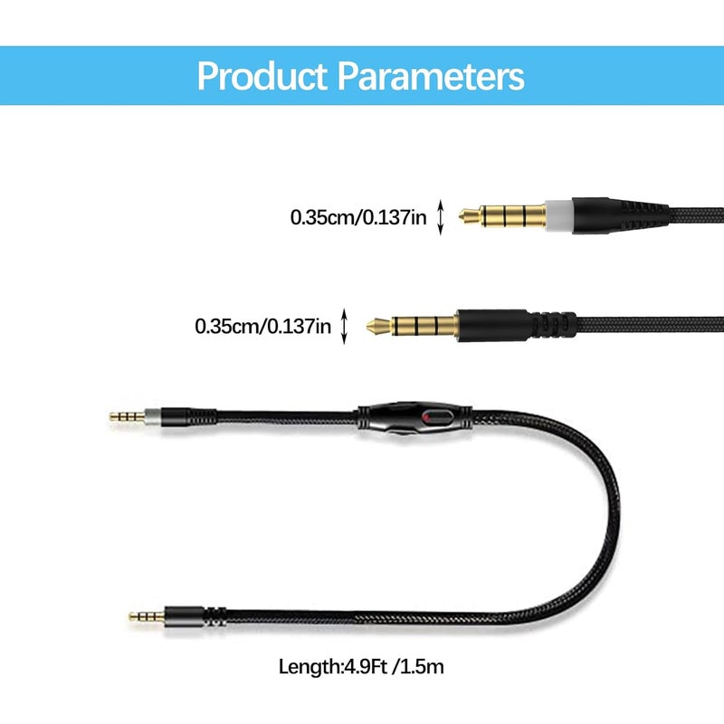 Flylin 2M 3.5mm Replacement Audio Aux Cable, Nylon Braided Stereo Jack Cord Audio Cord Male to Male Cable with Inline Mute and Volume Control (No Mic) - Image 3