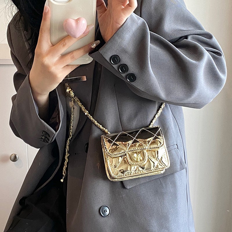 Summer Fashion Patent Leather Glossy Mini Bag Women'S Style Small Fragrance Style Diamond Chain Crossbody Bag - Image 5