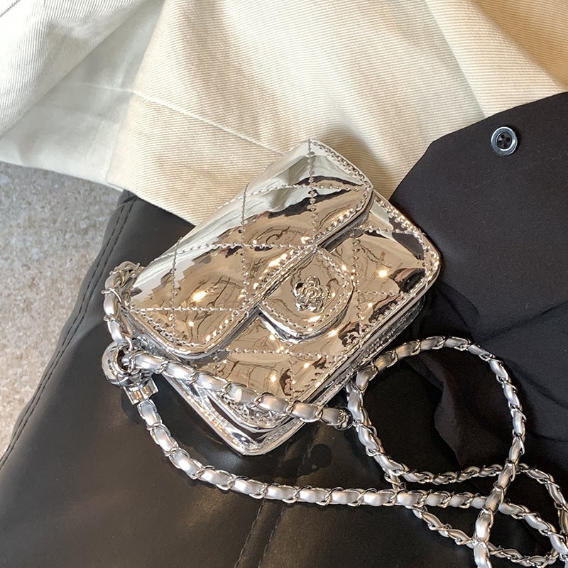 Summer Fashion Patent Leather Glossy Mini Bag Women'S Style Small Fragrance Style Diamond Chain Crossbody Bag - Image 2