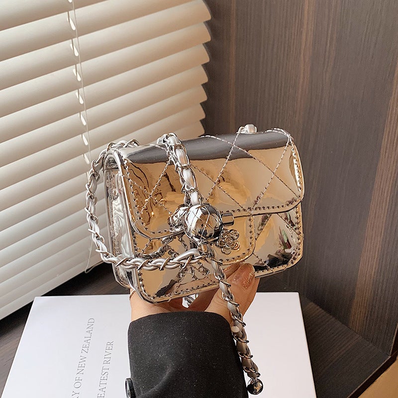 Summer Fashion Patent Leather Glossy Mini Bag Women'S Style Small Fragrance Style Diamond Chain Crossbody Bag - Image 4