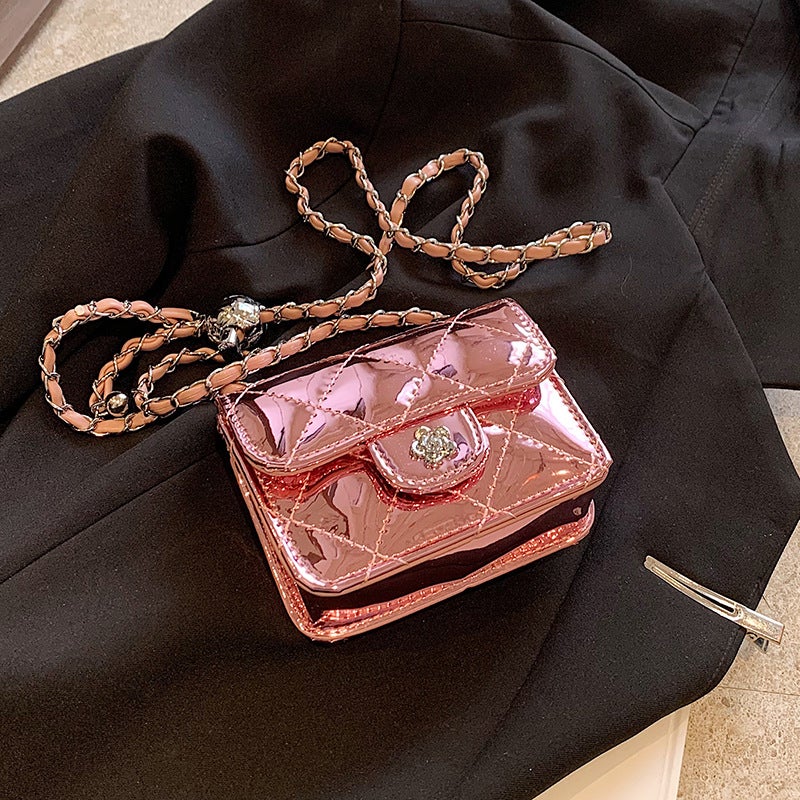 Summer Fashion Patent Leather Glossy Mini Bag Women'S Style Small Fragrance Style Diamond Chain Crossbody Bag - Image 3