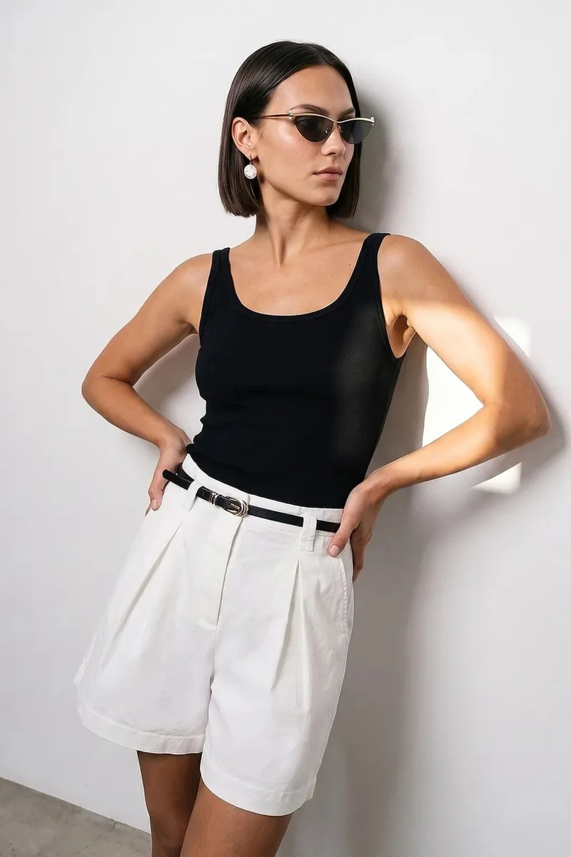 Dilvin Black DILVIN Ribbed Fitted Camisole Top for Women | Best Price UAE