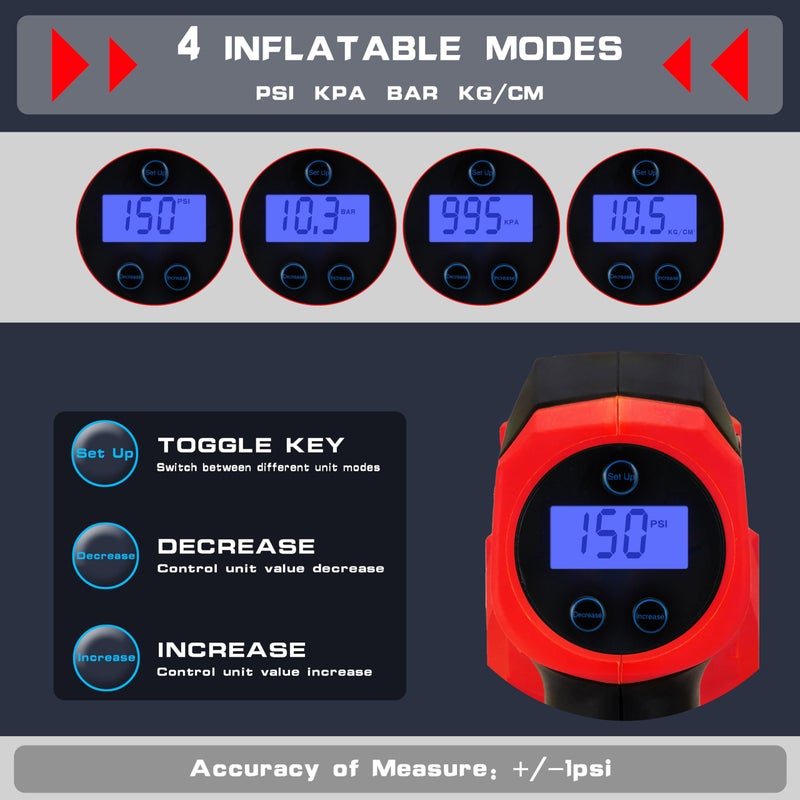 Nichilas Tire Inflator Compatible With Milwaukee M18 Battery Auto Portable Air Compressor Pump With Lcd Screen Fixed Value Setting For Car  Motorcycles  Bikes  Balls (No Battery) - Image 3