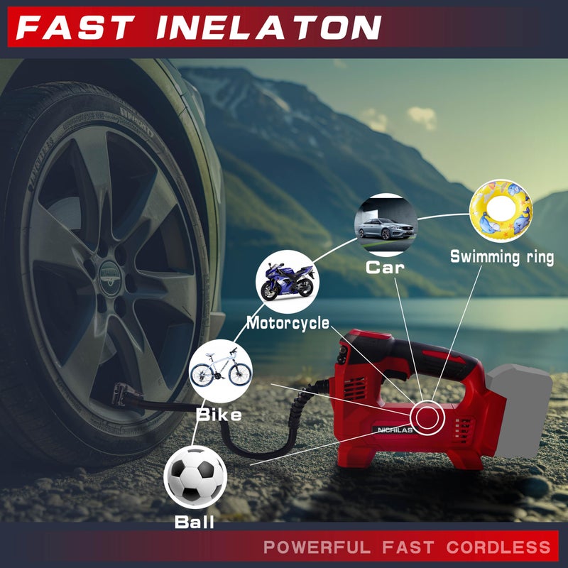 Nichilas Tire Inflator Compatible With Milwaukee M18 Battery Auto Portable Air Compressor Pump With Lcd Screen Fixed Value Setting For Car  Motorcycles  Bikes  Balls (No Battery) - Image 4