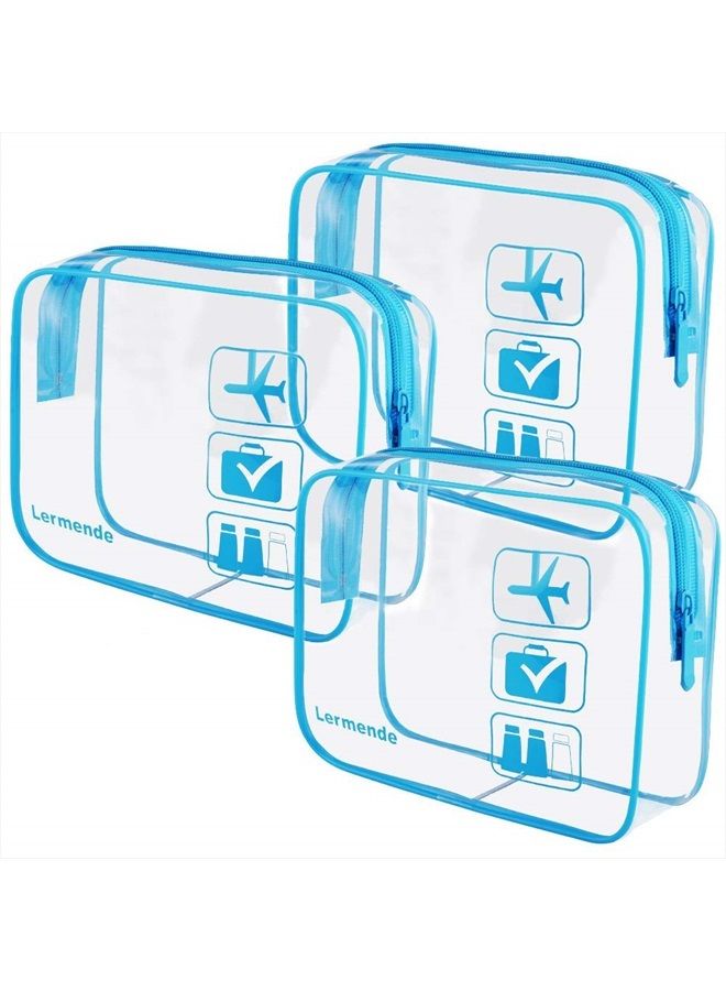 Lermende Clear Makeup Bag for Women, Clear Travel Bag,TSA Approved Clear Toiletry Bag & Cosmetic Bag for Women With Zipper,Quart Size Carry On Toiletry Bags Airport Essentials For Travel - 3 Blue - Image 1