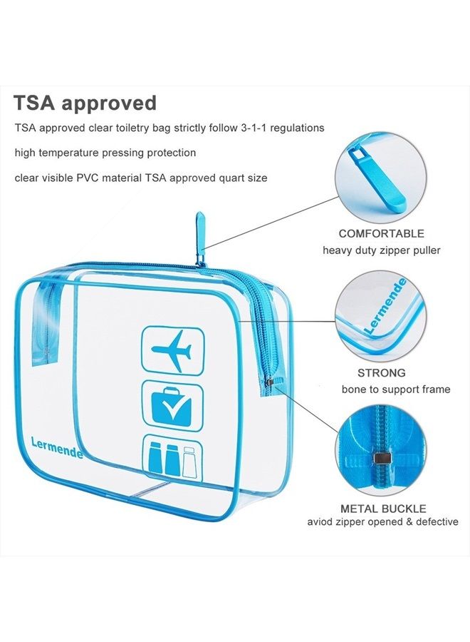 Lermende Clear Makeup Bag for Women, Clear Travel Bag,TSA Approved Clear Toiletry Bag & Cosmetic Bag for Women With Zipper,Quart Size Carry On Toiletry Bags Airport Essentials For Travel - 3 Blue - Image 2