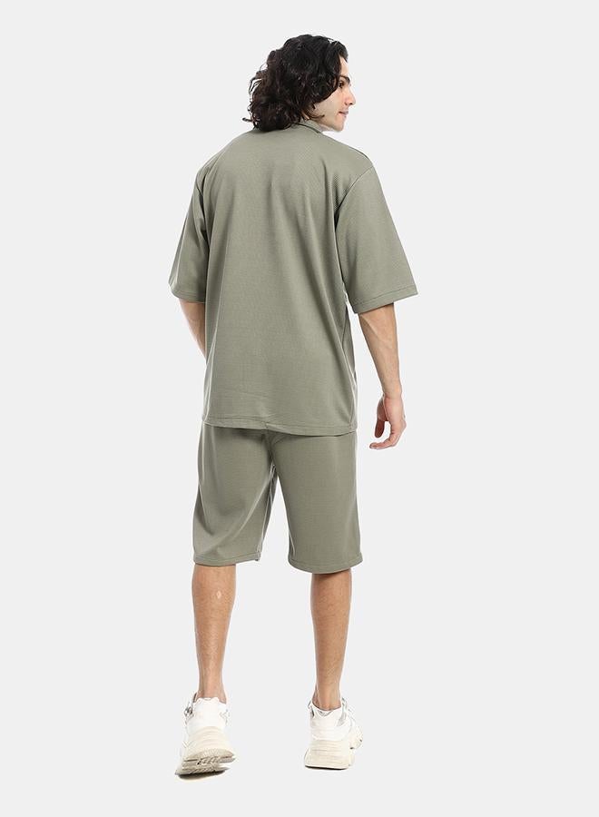 Red Circle Regular Fit Pique Olive Shirt and Shorts Set - Image 3