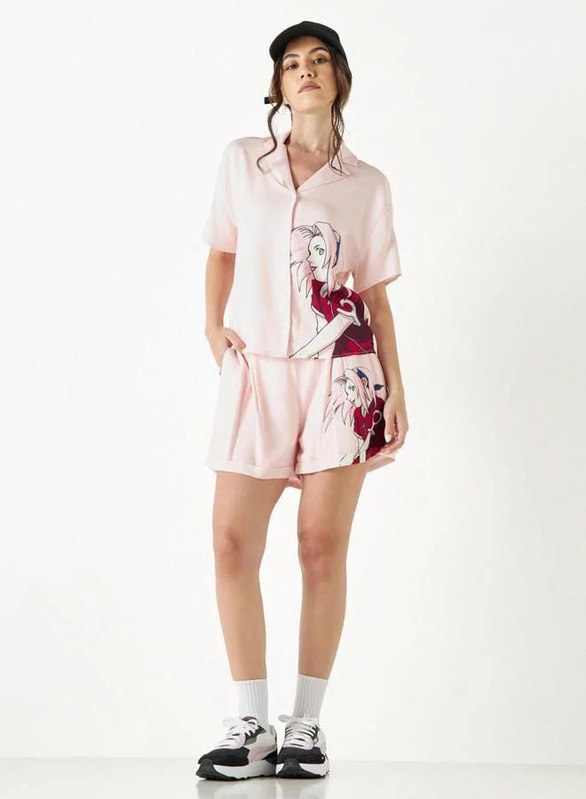 SP Characters Naruto Sakura Print Shorts with Pockets