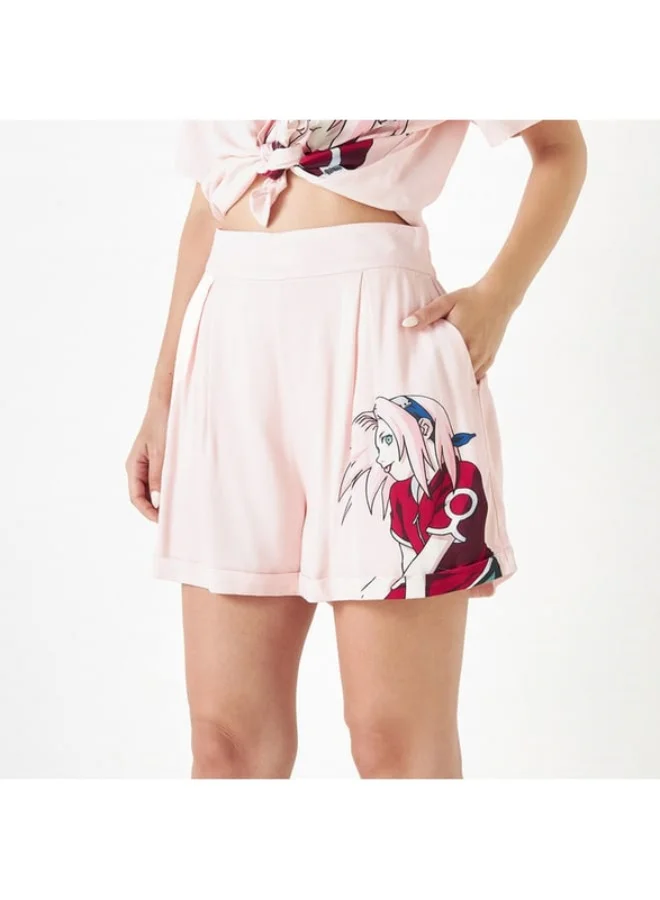 SP Characters Naruto Sakura Print Shorts with Pockets