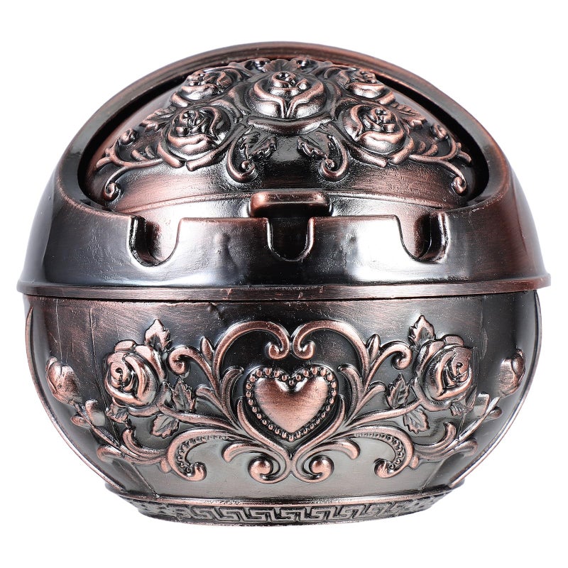 منفضة سجائر معدنية صغيرة مع غطاء، غير منتجة للدخان، محمولة للاستخدام في الهواء الطلق والشرفة والمنزل، بلون النحاس الوردي - Image 2