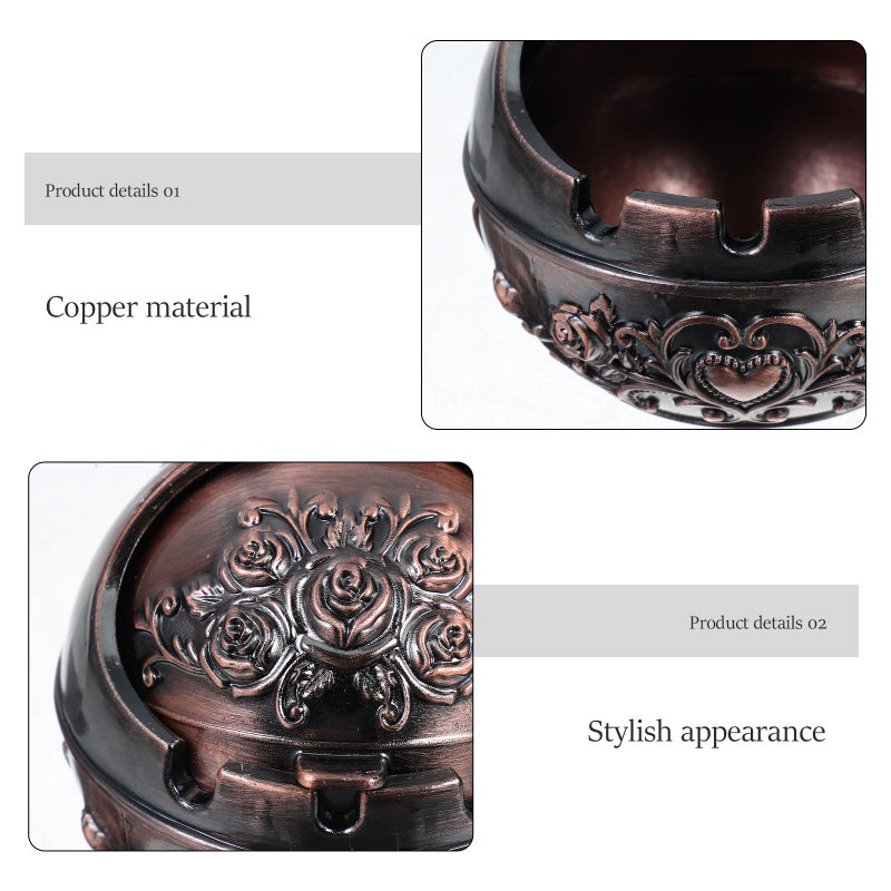 منفضة سجائر معدنية صغيرة مع غطاء، غير منتجة للدخان، محمولة للاستخدام في الهواء الطلق والشرفة والمنزل، بلون النحاس الوردي - Image 4