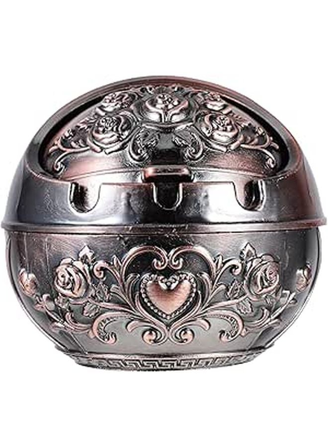 منفضة سجائر معدنية صغيرة مع غطاء، غير منتجة للدخان، محمولة للاستخدام في الهواء الطلق والشرفة والمنزل، بلون النحاس الوردي - Image 1