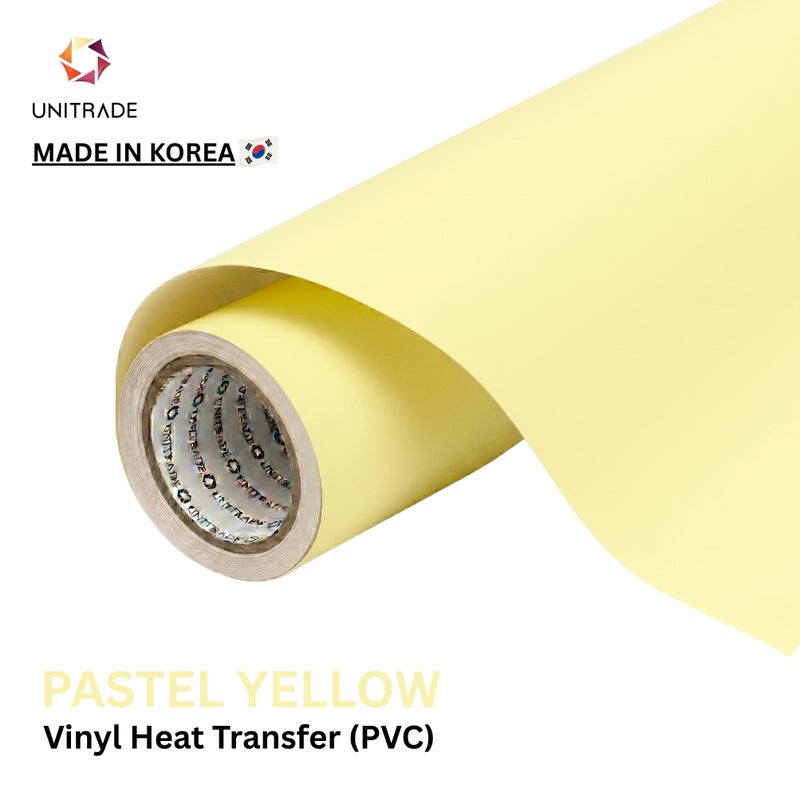 UNITRADE® Easy Cut (PVC) Pastel Yellow Heat Transfer Vinyl Roll / Compatible with Cricut, Silhouette, Professional Cutters / CPSIA Certified / Made in Korea - Image 1