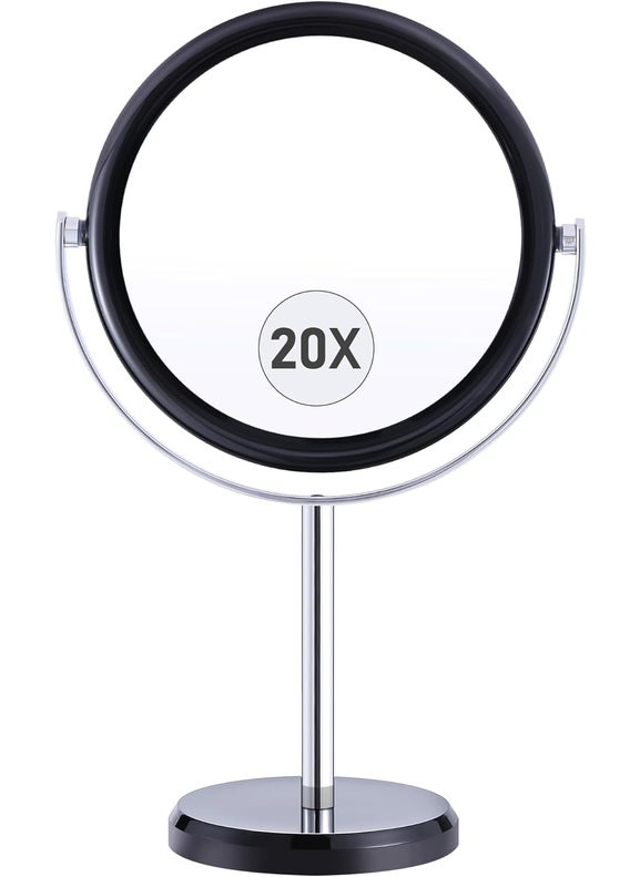 MIYADIVA 20X Magnifying Mirror, Makeup Mirror with Magnification, Double Sided 1X&20X Magnifying Makeup Mirror, 20X Magnifying Mirror for Desk, 360°Rotation Magnifying Mirror with Stand, Black