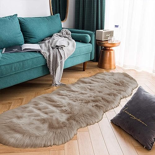 Latepis Runner Faux Fur Rug Camel Beige 2x6 Rugs Fluffy Furry Washable Sheepskin Rug Small Area Rugs for Living Room Sofa Bedroom Carpets Sheepskin - Image 1