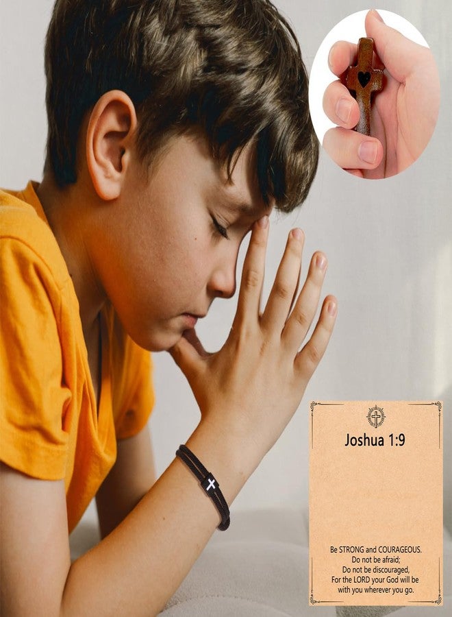 MOZAKA 2PCS Cross Bracelets for Men with Wooden Cross My Heart - Religious Christian Gifts Adjustable Men Bracelet Beads Jewelry for Birthday Christmas Easter Baptism Stocking Stuffers - Image 2
