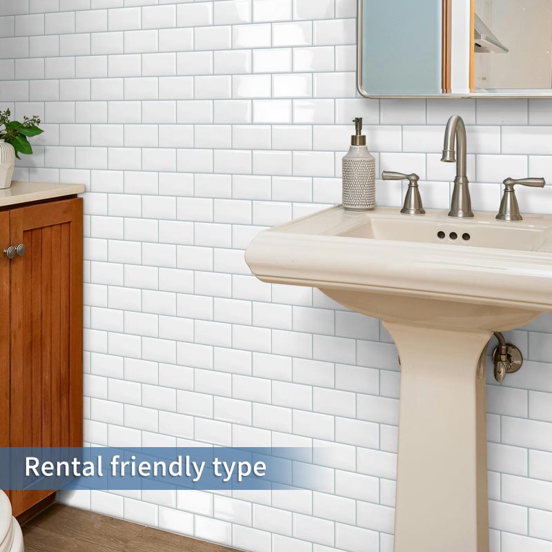Tiwoos White Peel and Stick Backsplash Wall Tiles Self Adhesive for Kitchen Bathroom Subway Thick (10-Sheet, 12"Ã—12") - Image 3