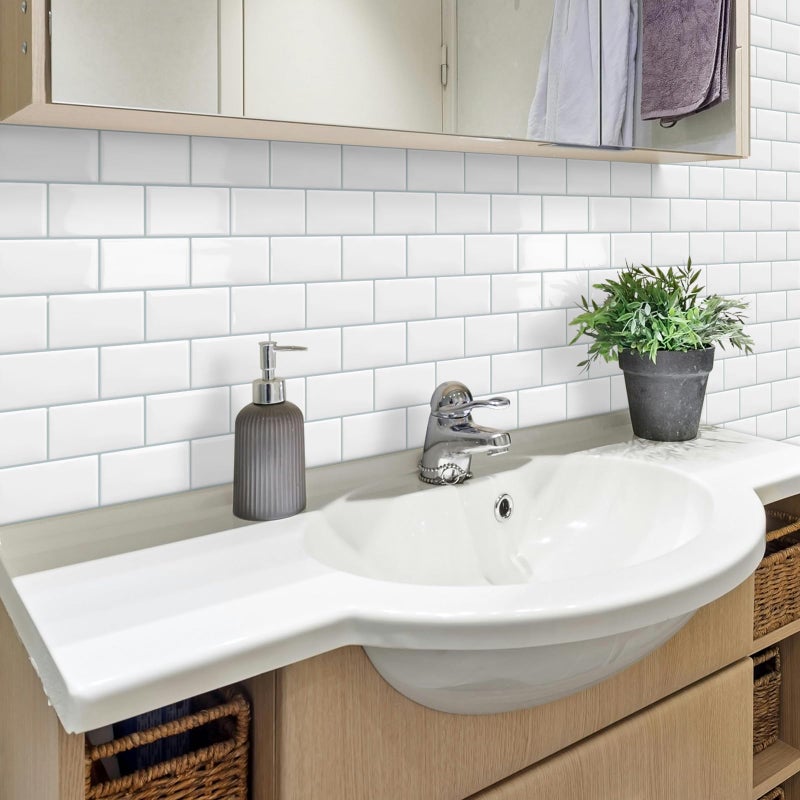 Tiwoos White Peel and Stick Backsplash Wall Tiles Self Adhesive for Kitchen Bathroom Subway Thick (10-Sheet, 12"Ã—12") - Image 2